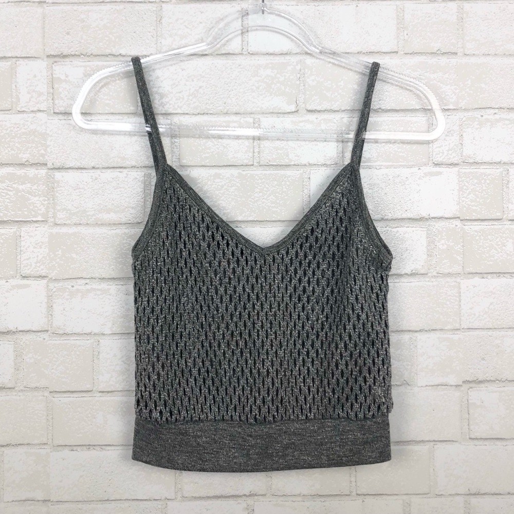 Zara Metallic Gray Crochet Spaghetti Strap Tank